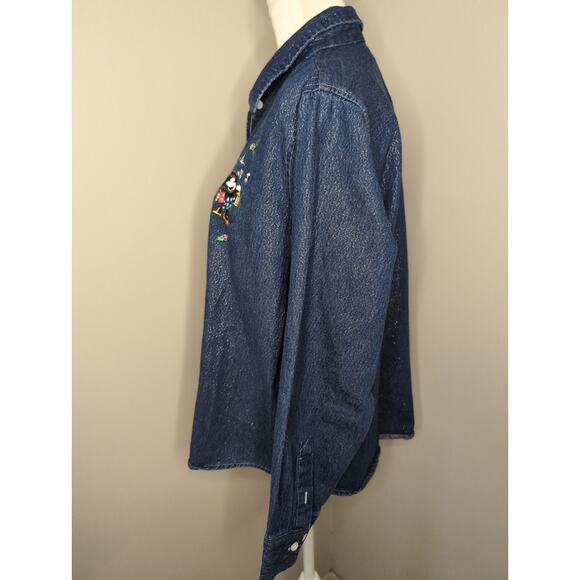 Walt Disney vtg 90s Mickey Minnie Christmas Holiday denim shirt XL - Picture 7 of 12